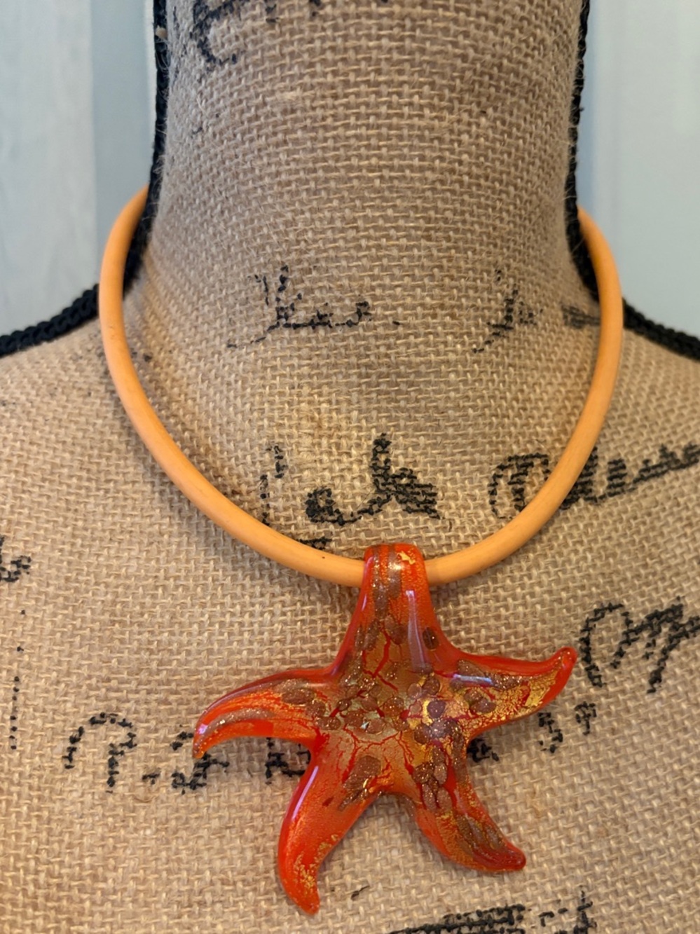 Orange Starfish Glass Pendant Necklace